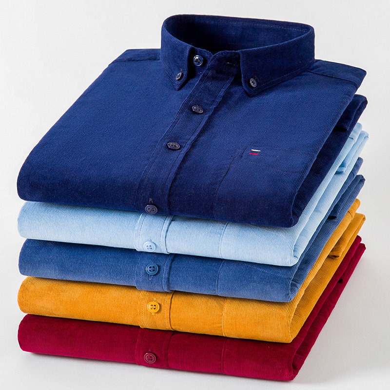 男士灯芯绒纯棉衬衫长袖2025新款中青年全棉男士修身休闲加厚衬衣