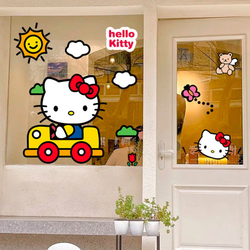 可爱Kitty猫橱窗玻璃门静电贴纸