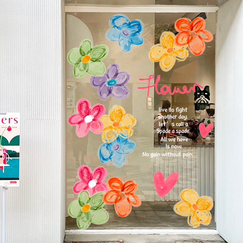 ins可爱小花网红店玻璃门贴纸