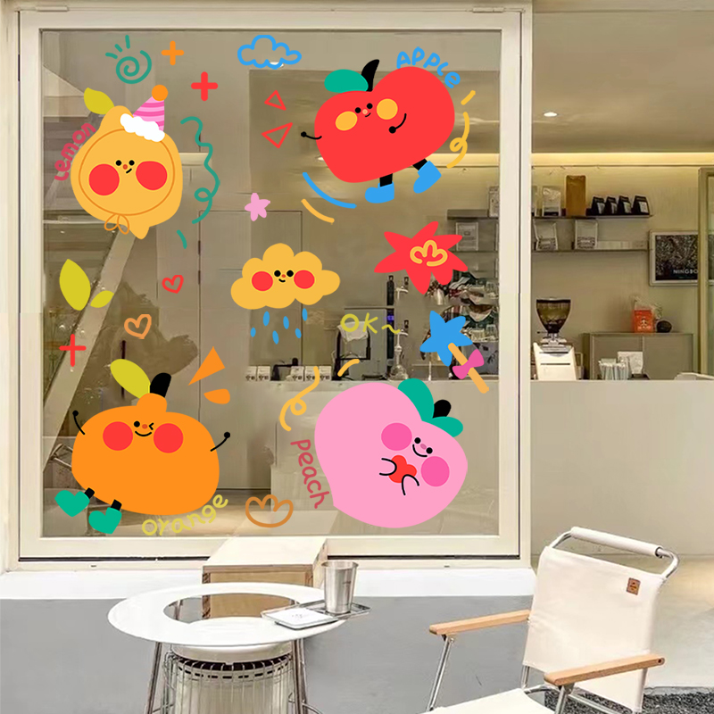 水果店玻璃门装饰贴纸网红创意水果卡通可爱海报橱窗布置静电贴