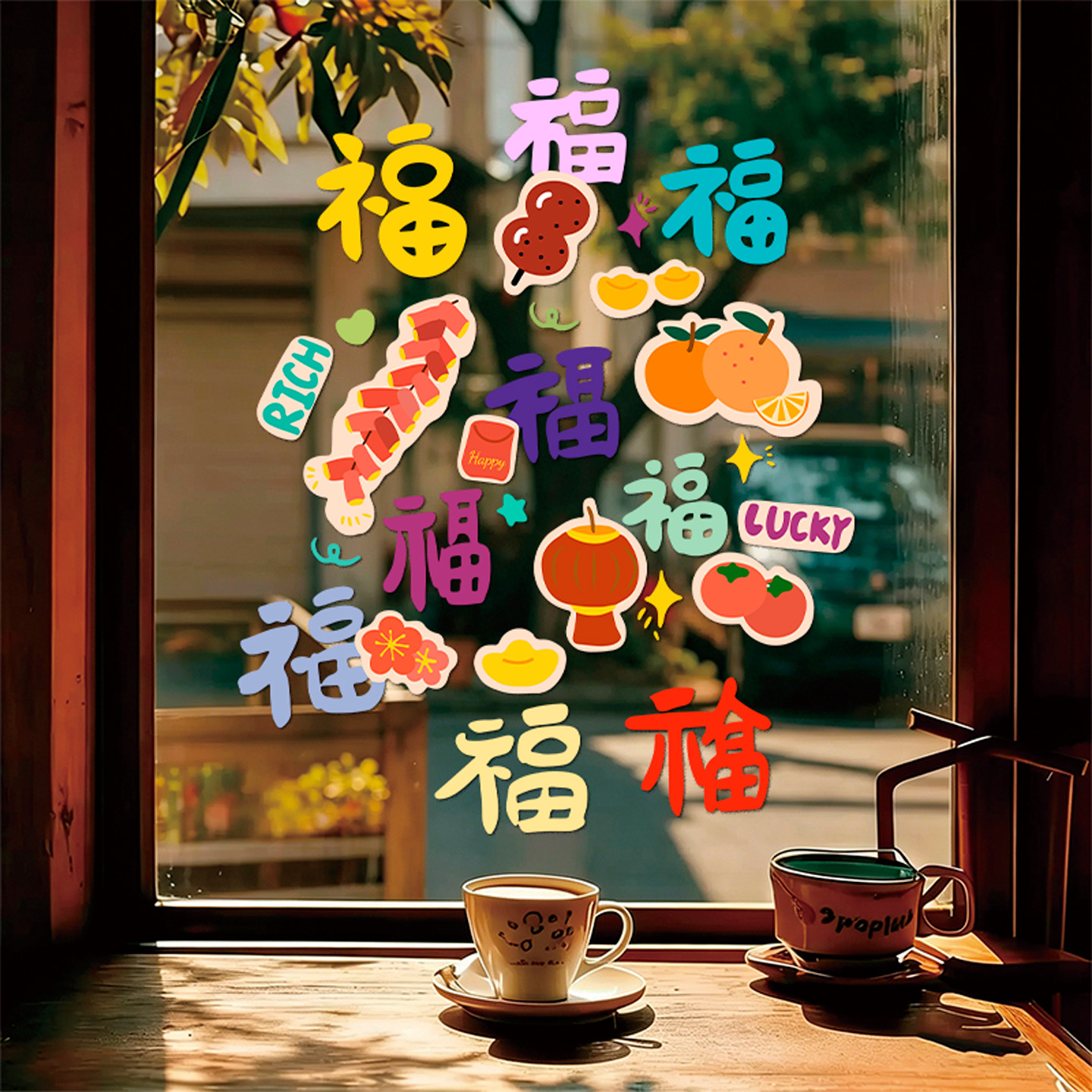 2027羊年春节财神爷静电窗贴