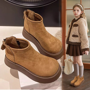 儿童靴子女童2025秋冬新款加绒磨砂绒女孩勃肯短靴雪地马丁靴鞋子