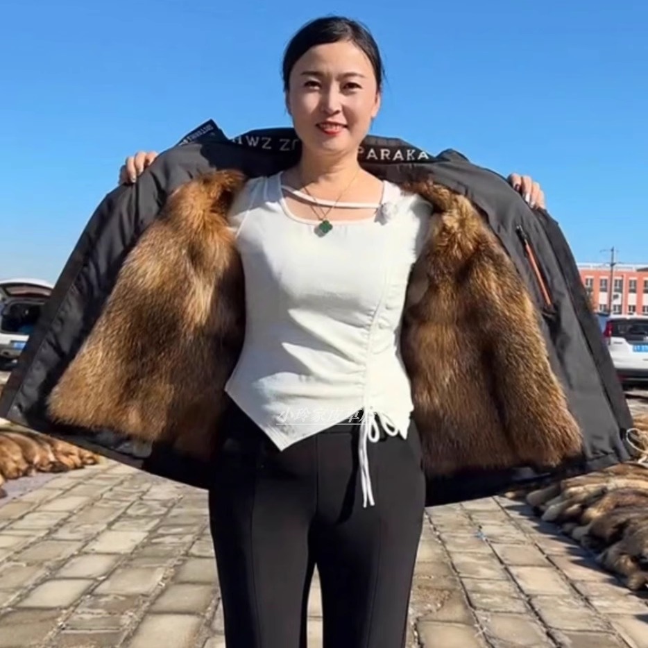 2024新款派克服男貉子绒内胆短款皮毛一体金貉绒中年外套冬仿皮草