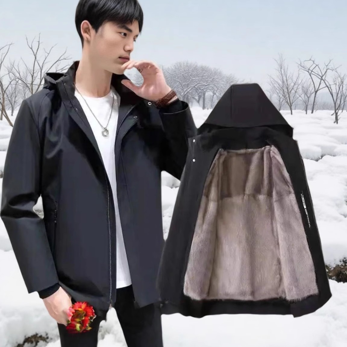 2025新款派克服男水貂绒内胆短款皮毛一体金貂绒貂皮外套冬仿皮草