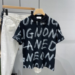 潮流满印花字母短袖t恤男polo衫2024夏季新款韩版休闲翻领保罗衫