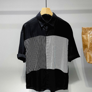 亚麻衬衫男短袖夏季薄款男士日系原创开衫高级感天丝麻棉麻衬衣男