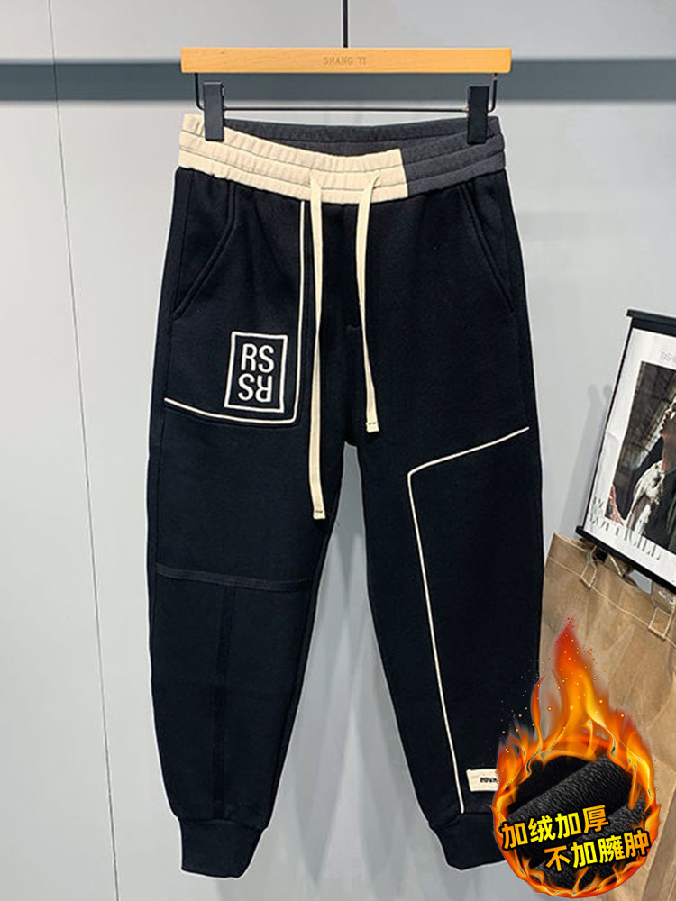 裤子男加绒加厚宽松百搭韩版潮流款休闲裤2024款束脚运动裤男