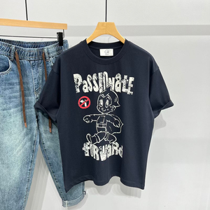 美式卡通图案印花短袖T恤男夏季休闲潮牌时尚宽松纯棉圆领半袖衫