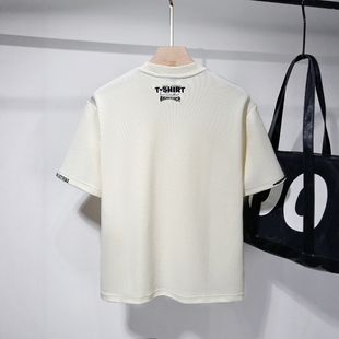 锡兰象牙杏300g重磅极简刺绣短袖T恤男款打底衫2025宽松半袖体恤