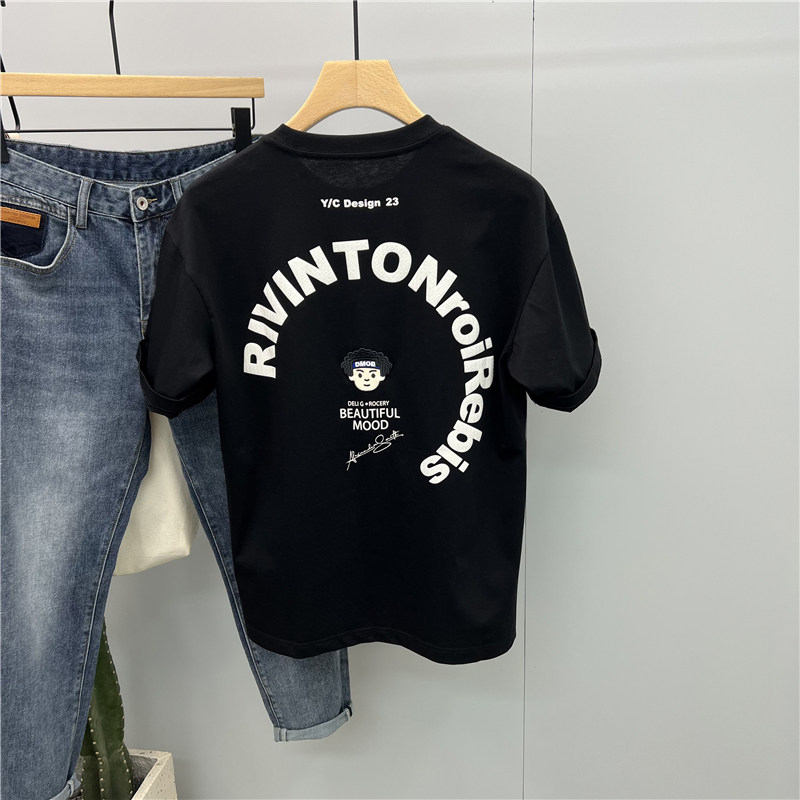 2024新款休闲百搭圆领短袖T恤男夏季潮流宽松字母印花纯棉ins体恤