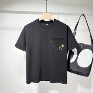 特琳露纯棉短袖t恤男款夏季2025新款时尚树懒刺绣口袋款休闲上衣