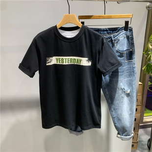 2025夏季新款ins潮流圆领百搭打底上衣宽松时尚重磅个性短袖T桖男