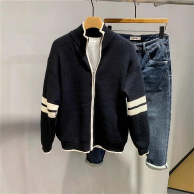 条纹针织潮流时尚简约毛衣外套男