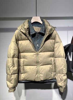 特琳露拼色连帽休闲常规羽绒服男
