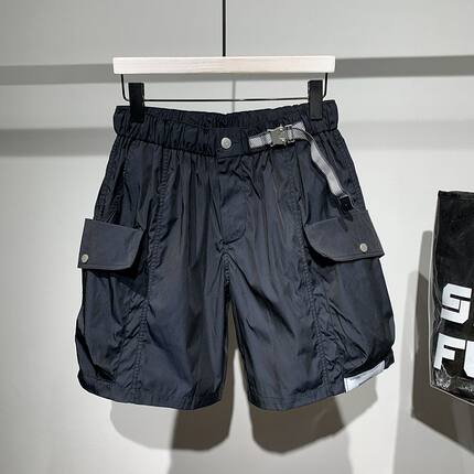 夏季美式潮牌纯色高街多口袋休闲短裤男设计感宽松运动工装五分裤