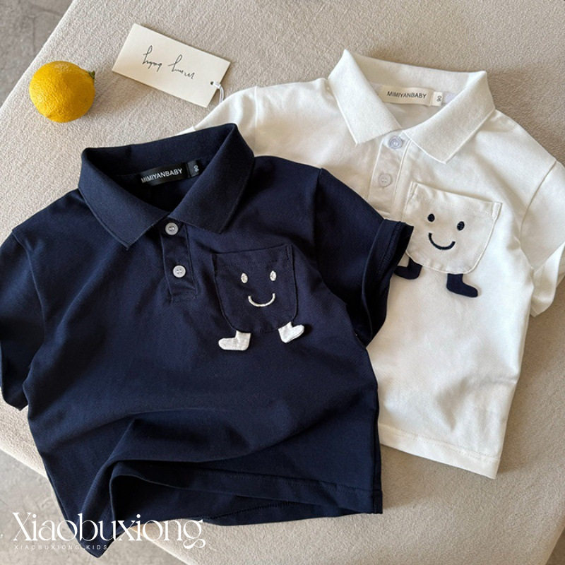 儿童笑脸polo衫男2026夏季新款小童口袋上衣潮宝宝短袖T恤女薄款