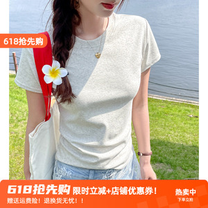 蟹老板耶 小领口纯棉正肩短袖宽松女式t恤夏季修身显瘦T恤上衣
