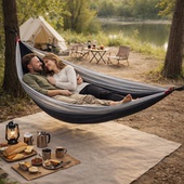 户外吊床单人双人降落伞布掉床尼丝纺秋千防侧翻拼色外贸厂家直销