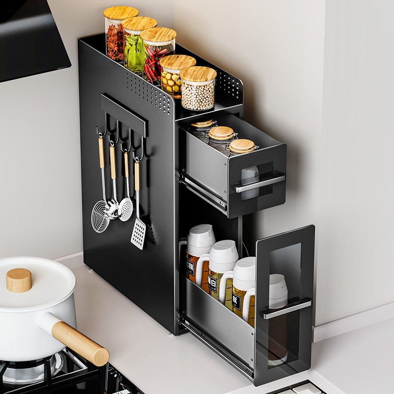碳钢免安装调料置物架抽拉式