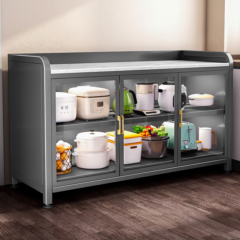 岩板台面餐边柜厨房置物架落地多层切菜台带门靠墙储物收纳柜橱柜