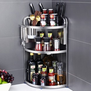 304不锈钢厨房三角置物架台面90度转角多功能墙角调料调味品收纳