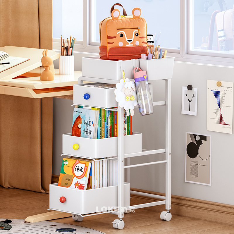 书包置物架家用多层夹缝儿童放书本收纳架初中生可移动带轮小推车