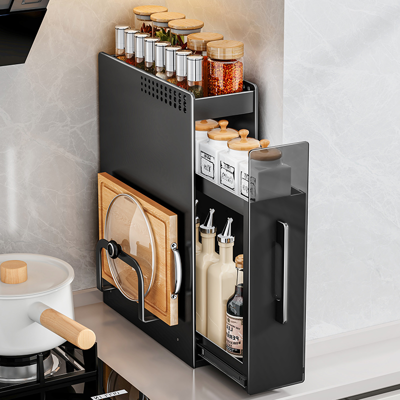 厨房调料抽拉式置物架极窄超窄窄边柜调味料多功能台面侧边收纳柜