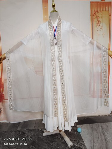 禅服度母纱新款真丝皱面料禅舞服金边度母纱