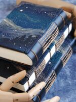 Bamachi top-grain cowhide notebook, exquisite cultural and creative planner, bare spine, blank page, Starry Night Forest, healing souvenir thumbnail 8