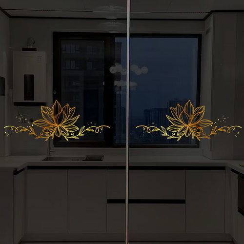 抽象花厨房玻璃门防撞玻璃腰线贴纸客厅玻璃装饰北欧风格静电贴画