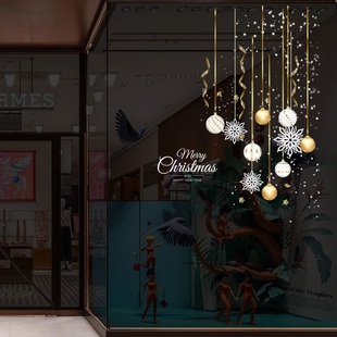 圣诞节橱窗玻璃装饰贴纸定制新年氛围布置雪人吊球静电玻璃窗花贴