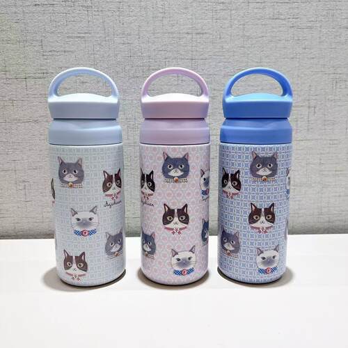 日本Kusuguru保温杯保冷直筒杯手提式304不锈钢杯卡通猫咪405