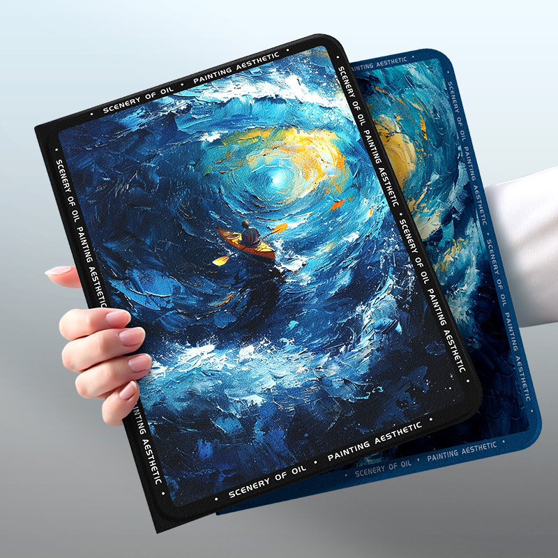 适用ipadpro平板保护套新款2024ipad保护壳13英寸防摔硅胶第10代带笔槽air6苹果平板5风浪mini6油画外壳2/3/4
