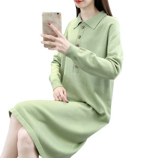 长款过膝毛衣裙女宽松秋装2025年新款打底裙很仙的洋气针织连衣裙