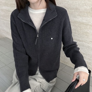 饰立领双拉链毛衣长袖 韩系针织衫 线衫 时尚 外套女2025秋冬季 小标装