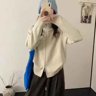 欧货女装 新款 毛衣外套 女欧洲站2025秋装 双拉链立领设计感针织开衫