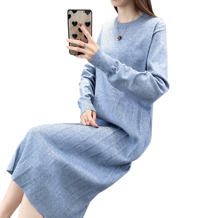 长款过膝毛衣裙女宽松秋装2025年新款打底裙很仙的洋气针织连衣裙