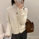 毛衣外套上衣软糯花边百搭高领 简约立领单排扣针织开衫 冬季 女时尚
