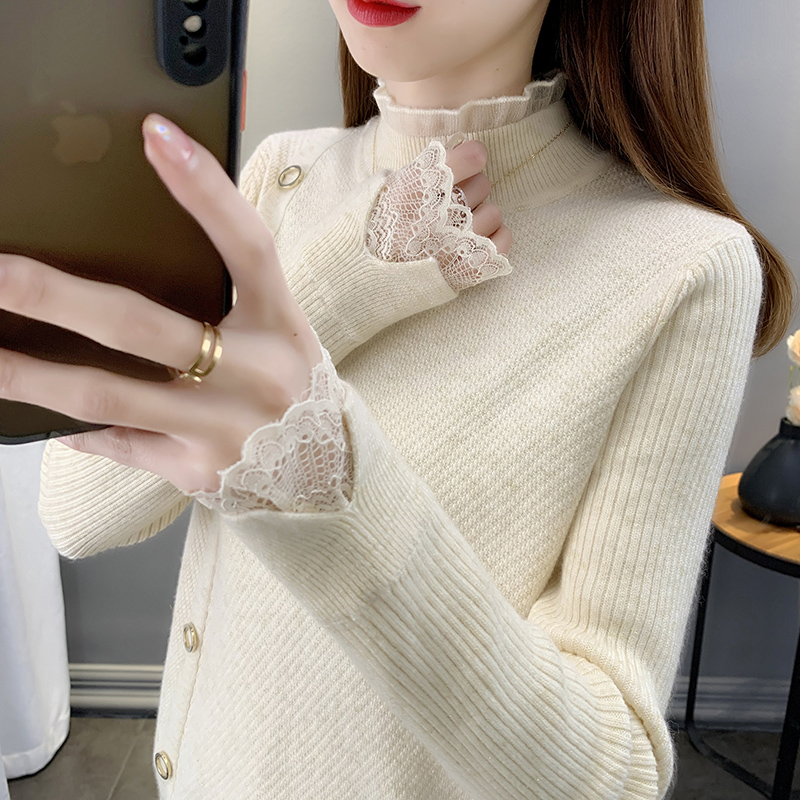 新款女半高领针织打底衫