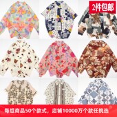 古着vintage复古日系夏威夷雪纺森女系宽松巴洛克短袖 油画衬衫 A19