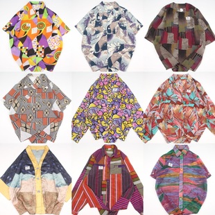 古着vintage复古日系夏威夷雪纺森女系宽松巴洛克短袖 A68 油画衬衫