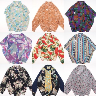 古着vintage复古日系夏威夷雪纺森女系宽松巴洛克短袖 A54 油画衬衫