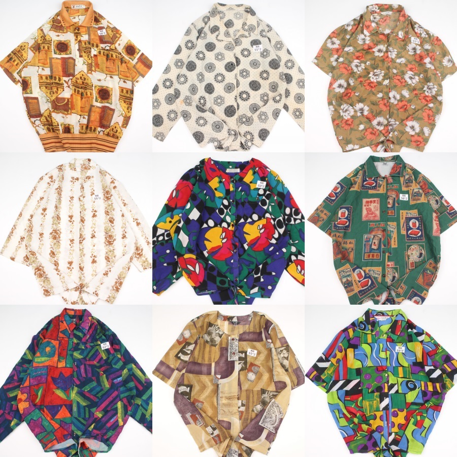 古着vintage复古日系夏威夷雪纺森女系宽松巴洛克短袖油画衬衫A70