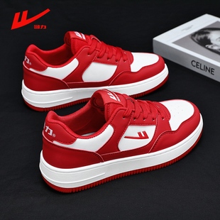 回力正品男儿童鞋春秋款男孩皮面防水板鞋女童本命年红色运动学生