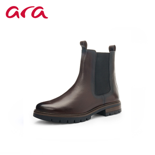 ara真皮切尔西短靴女深棕色百搭靴子秋季新款 G楦 25A11262