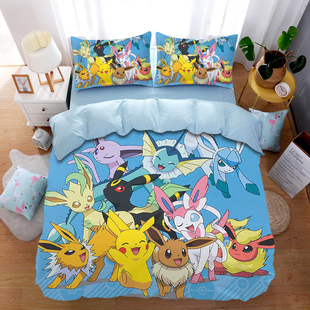 卡通动漫宝可梦皮卡丘儿童全棉四件套1.5米床笠纯棉床单学生3件套