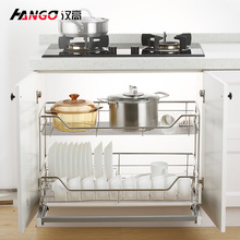 橱柜厨房碗柜置物架拉篮不锈钢碗碟收纳容器抽屉开门碗篮厨房用具