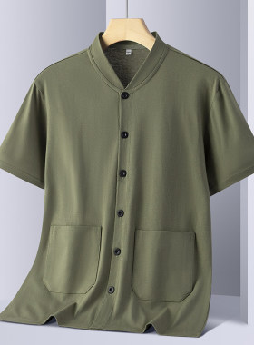 2026夏季新款男士短袖立领开衫商务中老年T恤爸爸装D039-P30