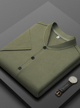 2026夏季新款男士短袖立领开衫商务中老年T恤爸爸装D039-P30