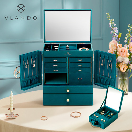 VLANDO唯兰朵首饰盒项炼手表戒指大容量珠宝饰品收纳盒覆古精致